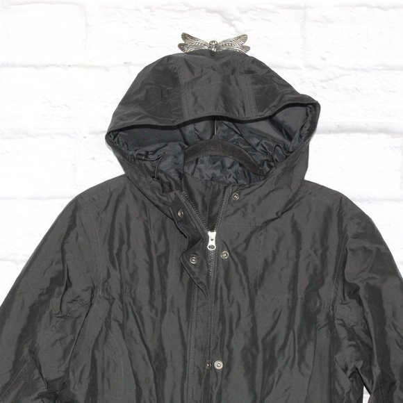 LL BEAN H2OFF Primaloft Lined Long Coat Black Nylon Size L - Picture 2 of 9